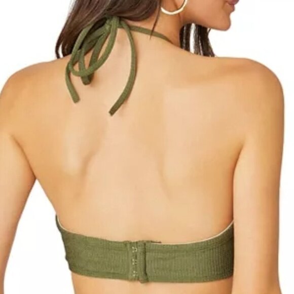 Shoshanna Cinched Chain Halter Neck Bandeau Bikini Top Bra Size S Olive - Picture 2 of 2